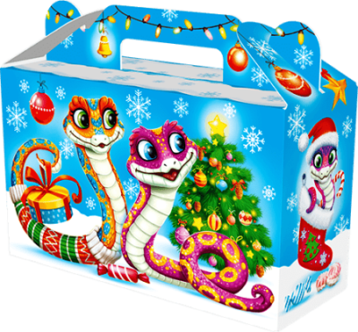 Сладкий новогодний подарок “подарочек веселые Змейки”, Картон хром-эрзац, 300 гр.