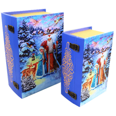Сладкий новогодний подарок “Книга деревянная”, Дерево+кожа, 700 гр.